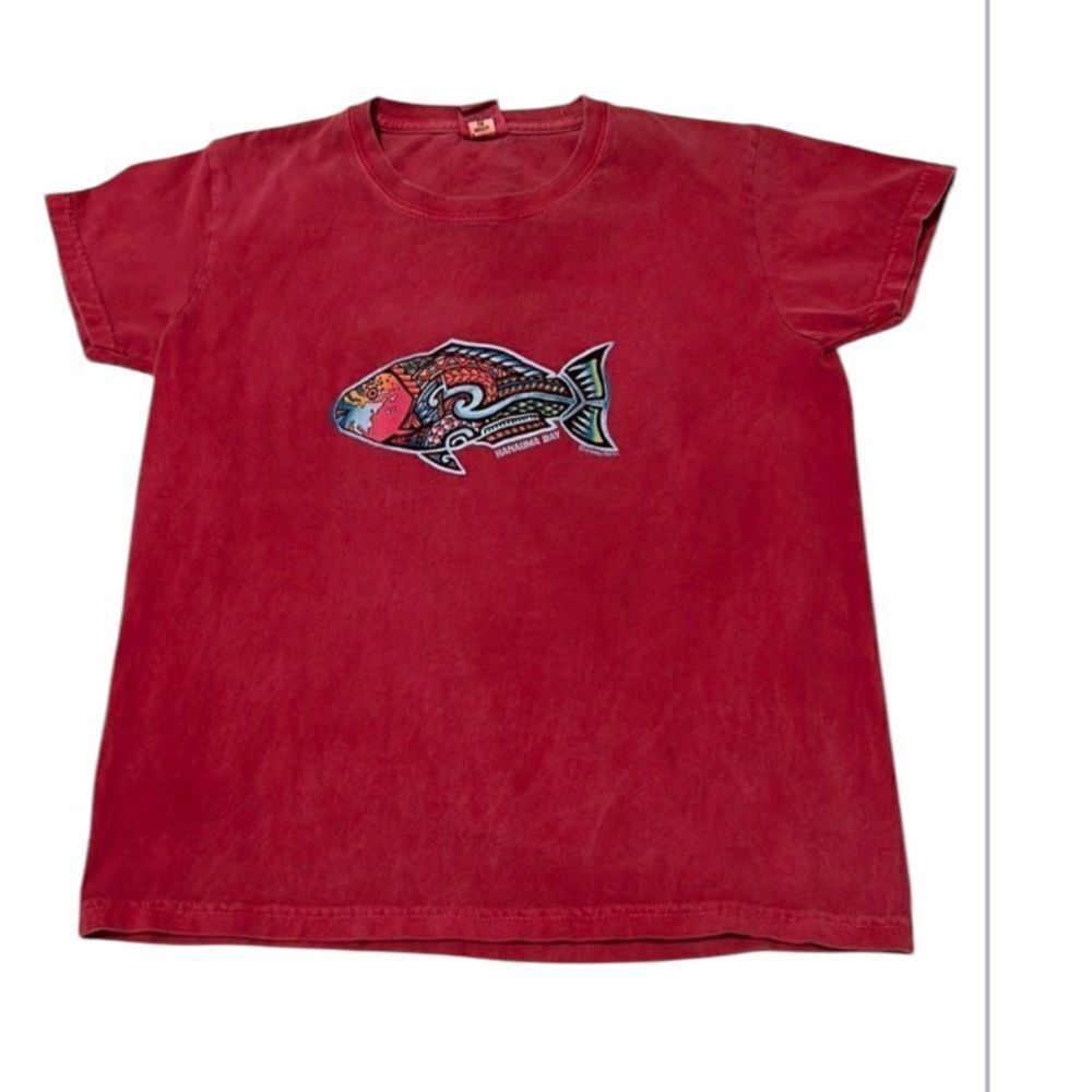 Crazy shirts Hanauma Bay sz XS red short sleeve Tshirt with colorful fish EUC